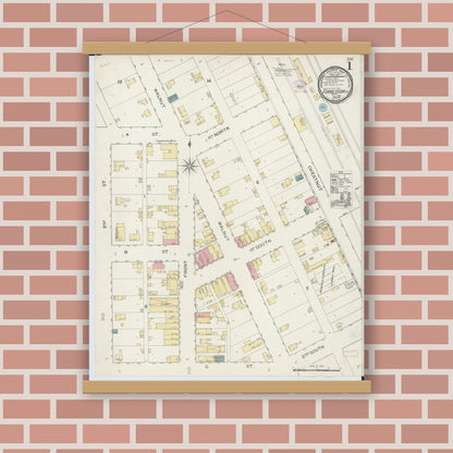Old map wall art mockup — magnetic wood frame on brick wall — Sanborn Fire Insurance Map from Forreston, Ogle County, Illinois (1893) - Complete Map Set