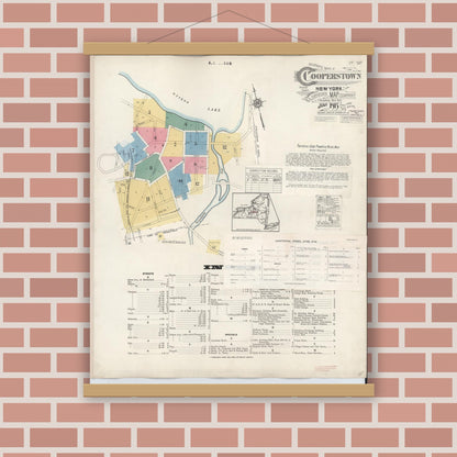 Old map wall art mockup — magnetic wood frame on brick wall — Sanborn Fire Insurance Map from Cooperstown, Otsego County, New York (1949), Sheet #0001