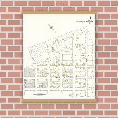 Old map wall art mockup — magnetic wood frame on brick wall — Sanborn Fire Insurance Map from Rogers, Bell County, Texas (1921), Sheet #0004