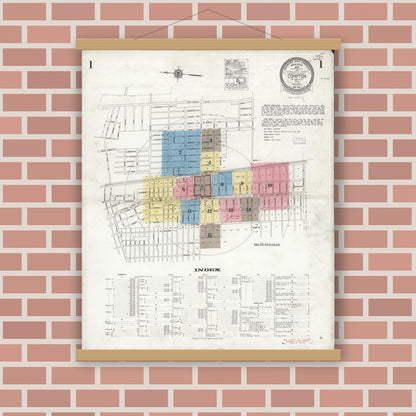 Old map wall art mockup — magnetic wood frame on brick wall — Sanborn Fire Insurance Map from Compton, Los Angeles County, California (1925) - Complete Map Set