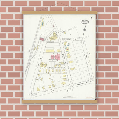 Old map wall art mockup — magnetic wood frame on brick wall — Sanborn Fire Insurance Map from Bronxville, Westchester County, New York (1911), Sheet #0007