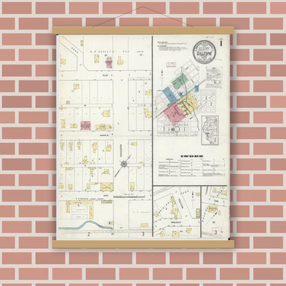 Old map wall art mockup — magnetic wood frame on brick wall — Sanborn Fire Insurance Map from Gillespie, Macoupin County, Illinois (1913) - Complete Map Set