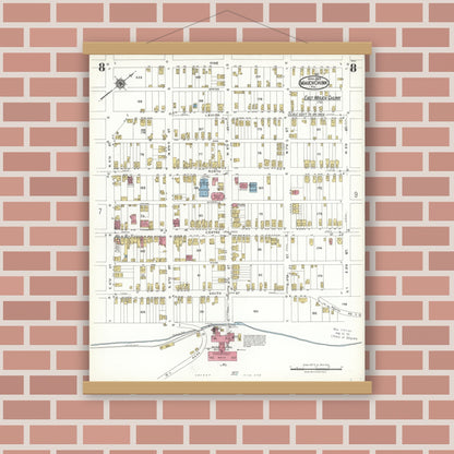 Old map wall art mockup — magnetic wood frame on brick wall — Sanborn Fire Insurance Map from Mauch Chunk, Carbon County, Pennsylvania (1923), Sheet #0008