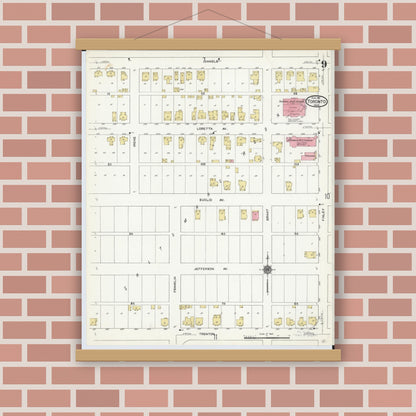 Old map wall art mockup — magnetic wood frame on brick wall — Sanborn Fire Insurance Map from Toronto, Jefferson County, Ohio (1911), Sheet #0009