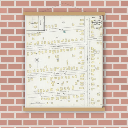Old map wall art mockup — magnetic wood frame on brick wall — Sanborn Fire Insurance Map from Jamestown, Chautauqua County, New York (1891), Sheet #0002