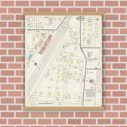 Old map wall art mockup — magnetic wood frame on brick wall — Sanborn Fire Insurance Map from Brownwood, Brown County, Texas (1915), Sheet #0005