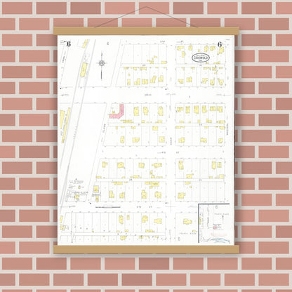 Old map wall art mockup — magnetic wood frame on brick wall — Sanborn Fire Insurance Map from Griswold, Cass County, Iowa (1930), Sheet #0006