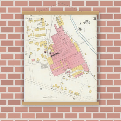 Old map wall art mockup — magnetic wood frame on brick wall — Sanborn Fire Insurance Map from Butler, Butler County, Pennsylvania (1906), Sheet #0021