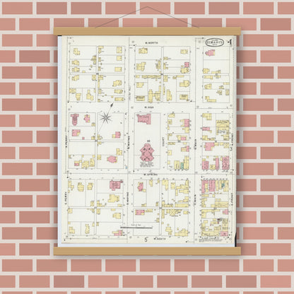 Old map wall art mockup — magnetic wood frame on brick wall — Sanborn Fire Insurance Map from Saint Marys, Auglaize County, Ohio (1896), Sheet #0004