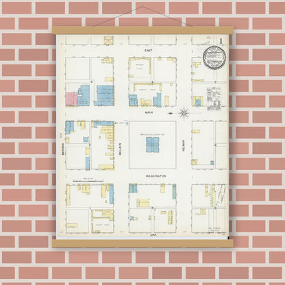 Old map wall art mockup — magnetic wood frame on brick wall — Sanborn Fire Insurance Map from Seymour, Baylor County, Texas (1892) - Complete Map Set