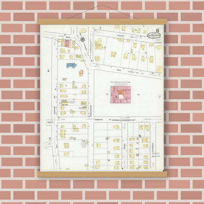 Old map wall art mockup — magnetic wood frame on brick wall — Sanborn Fire Insurance Map from Port Washington, Nassau County, New York (1919), Sheet #0006