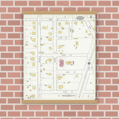 Old map wall art mockup — magnetic wood frame on brick wall — Sanborn Fire Insurance Map from Lancaster, Dallas County, Texas (1921), Sheet #0004