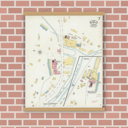 Old map wall art mockup — magnetic wood frame on brick wall — Sanborn Fire Insurance Map from Rosendale, Ulster County, New York (1898), Sheet #0007