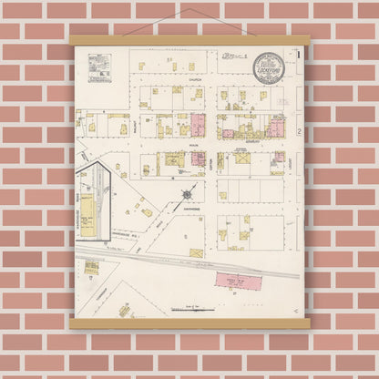 Old map wall art mockup — magnetic wood frame on brick wall — Sanborn Fire Insurance Map from Lockeford, San Joaquin County, California (1912), Sheet #0001