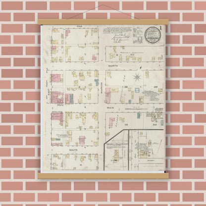 Old map wall art mockup — magnetic wood frame on brick wall — Sanborn Fire Insurance Map from Carbondale, Jackson County, Illinois (1886) - Complete Map Set