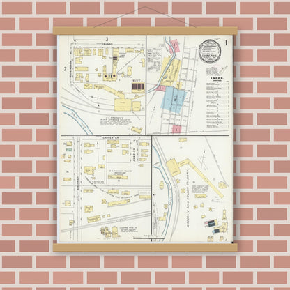 Old map wall art mockup — magnetic wood frame on brick wall — Sanborn Fire Insurance Map from Luzerne, Luzerne County, Pennsylvania (1896), Sheet #0001