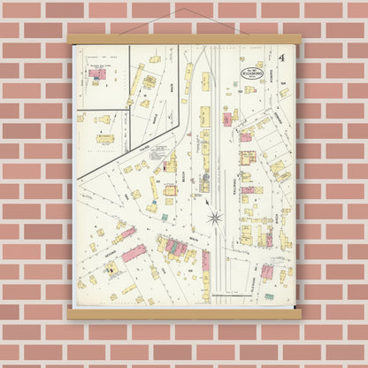 Old map wall art mockup — magnetic wood frame on brick wall — Sanborn Fire Insurance Map from Richmond, Macomb County, Michigan (1907), Sheet #0004