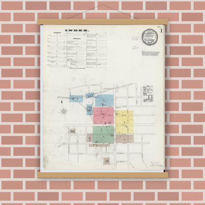 Old map wall art mockup — magnetic wood frame on brick wall — Sanborn Fire Insurance Map from Hillsboro, Highland County, Ohio (1893) - Complete Map Set