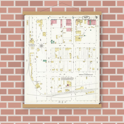 Old map wall art mockup — magnetic wood frame on brick wall — Sanborn Fire Insurance Map from Sibley, Osceola County, Iowa (1900), Sheet #0003