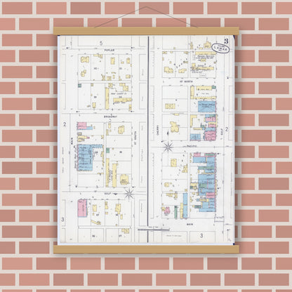 Old map wall art mockup — magnetic wood frame on brick wall — Sanborn Fire Insurance Map from Lamar, Barton County, Missouri (1896), Sheet #0003