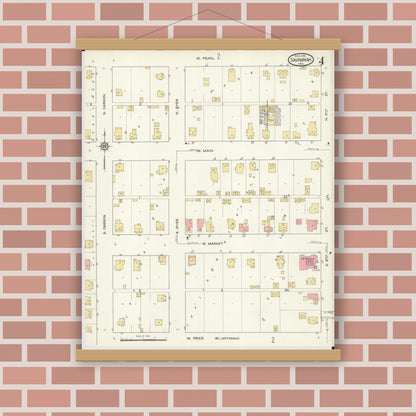 Old map wall art mockup — magnetic wood frame on brick wall — Sanborn Fire Insurance Map from Savannah, Andrew County, Missouri (1916), Sheet #0004