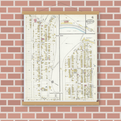 Old map wall art mockup — magnetic wood frame on brick wall — Sanborn Fire Insurance Map from Mauch Chunk, Carbon County, Pennsylvania (1915), Sheet #0006