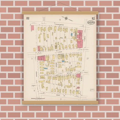 Old map wall art mockup — magnetic wood frame on brick wall — Sanborn Fire Insurance Map from Herkimer, Herkimer County, New York (1923), Sheet #0012