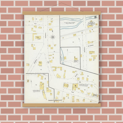 Old map wall art mockup — magnetic wood frame on brick wall — Sanborn Fire Insurance Map from Reading, Middlesex County, Massachusetts (1903), Sheet #0009
