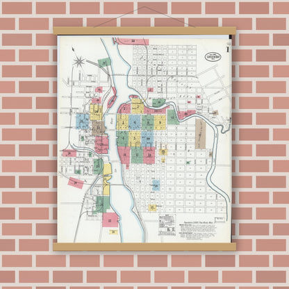 Old map wall art mockup — magnetic wood frame on brick wall — Sanborn Fire Insurance Map from Green Bay, Brown County, Wisconsin (1900) - Complete Map Set