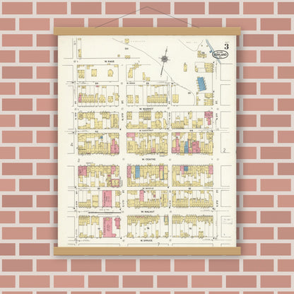Old map wall art mockup — magnetic wood frame on brick wall — Sanborn Fire Insurance Map from Ashland, Schuylkill County, Pennsylvania (1921), Sheet #0003