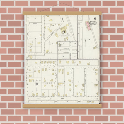 Old map wall art mockup — magnetic wood frame on brick wall — Sanborn Fire Insurance Map from Dade City, Pasco County, Florida (1914), Sheet #0006