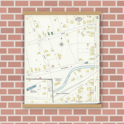 Old map wall art mockup — magnetic wood frame on brick wall — Sanborn Fire Insurance Map from Andover, Allegany County, New York (1909), Sheet #0002
