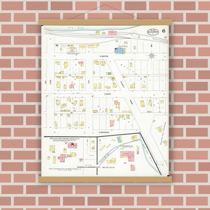 Old map wall art mockup — magnetic wood frame on brick wall — Sanborn Fire Insurance Map from Decorah, Winneshiek County, Iowa (1902), Sheet #0006