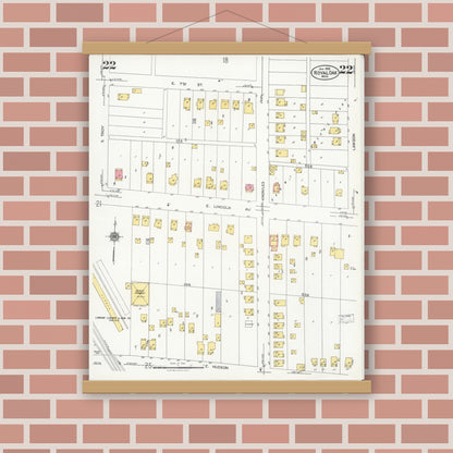 Old map wall art mockup — magnetic wood frame on brick wall — Sanborn Fire Insurance Map from Royal Oak, Oakland County, Michigan (1926), Sheet #0022