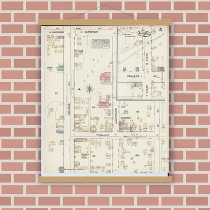 Old map wall art mockup — magnetic wood frame on brick wall — Sanborn Fire Insurance Map from Appleton, Outagamie County, Wisconsin (1883), Sheet #0005