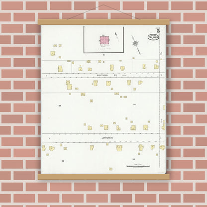 Old map wall art mockup — magnetic wood frame on brick wall — Sanborn Fire Insurance Map from Palmer, Ellis County, Texas (1921), Sheet #0005