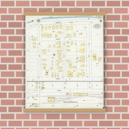 Old map wall art mockup — magnetic wood frame on brick wall — Sanborn Fire Insurance Map from Miami, Dade County, Florida (1906), Sheet #0006