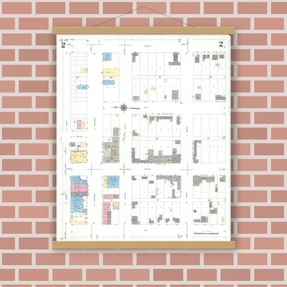 Old map wall art mockup — magnetic wood frame on brick wall — Sanborn Fire Insurance Map from Van Horn, Culberson County, Texas (1950), Sheet #0002