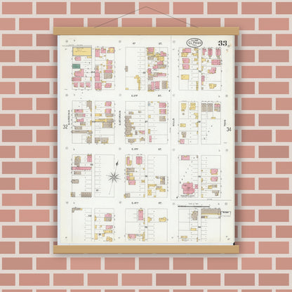 Old map wall art mockup — magnetic wood frame on brick wall — Sanborn Fire Insurance Map from El Paso, El Paso County, Texas (1905), Sheet #0033