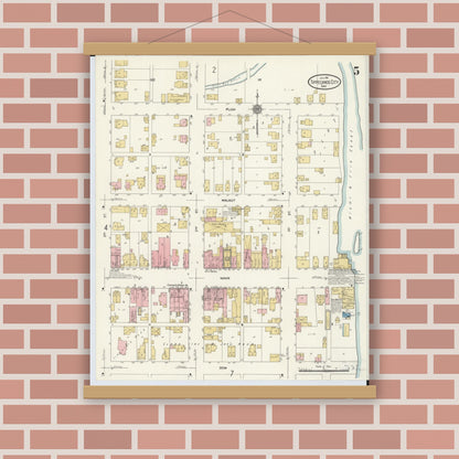 Old map wall art mockup — magnetic wood frame on brick wall — Sanborn Fire Insurance Map from Tipp City, Miami County, Ohio (1911), Sheet #0005