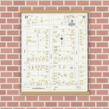 Old map wall art mockup — magnetic wood frame on brick wall — Sanborn Fire Insurance Map from Ann Arbor, Washtenaw County, Michigan (1925), Sheet #0017