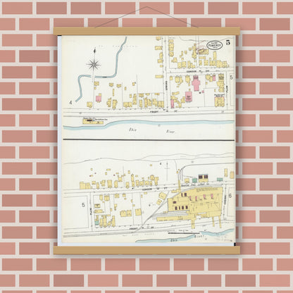 Old map wall art mockup — magnetic wood frame on brick wall — Sanborn Fire Insurance Map from Pomeroy, Meigs County, Ohio (1899), Sheet #0005