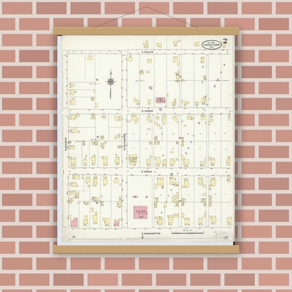 Old map wall art mockup — magnetic wood frame on brick wall — Sanborn Fire Insurance Map from Jamestown, Greene County, Ohio (1910), Sheet #0002