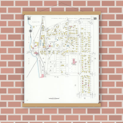 Old map wall art mockup — magnetic wood frame on brick wall — Sanborn Fire Insurance Map from Beloit, Rock County, Wisconsin (1939), Sheet #0018