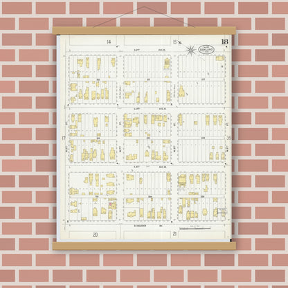 Old map wall art mockup — magnetic wood frame on brick wall — Sanborn Fire Insurance Map from Ashland, Ashland County, Wisconsin (1901), Sheet #0018