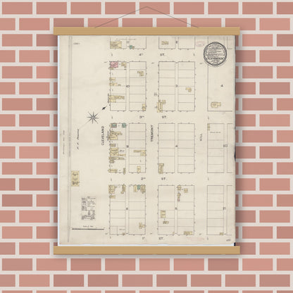 Old map wall art mockup — magnetic wood frame on brick wall — Sanborn Fire Insurance Map from Oceanside, San Diego County, California (1887), Sheet #0001