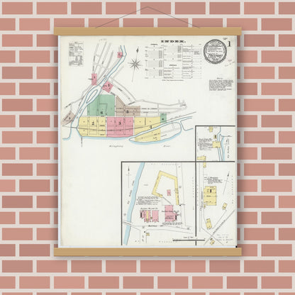 Old map wall art mockup — magnetic wood frame on brick wall — Sanborn Fire Insurance Map from Freeport, Armstrong County, Pennsylvania (1897) - Complete Map Set