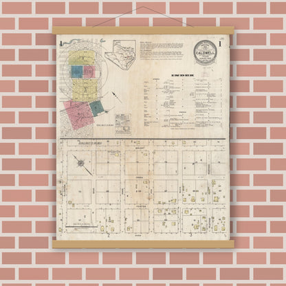 Old map wall art mockup — magnetic wood frame on brick wall — Sanborn Fire Insurance Map from Caldwell, Burleson County, Texas (1925) - Complete Map Set