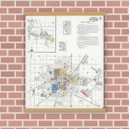 Old map wall art mockup — magnetic wood frame on brick wall — Sanborn Fire Insurance Map from Galesburg, Knox County, Illinois (1918), Sheet #0001