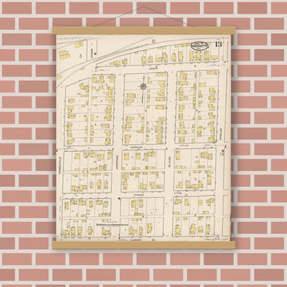 Old map wall art mockup — magnetic wood frame on brick wall — Sanborn Fire Insurance Map from Marinette, Marinette County, Wisconsin (1921), Sheet #0013